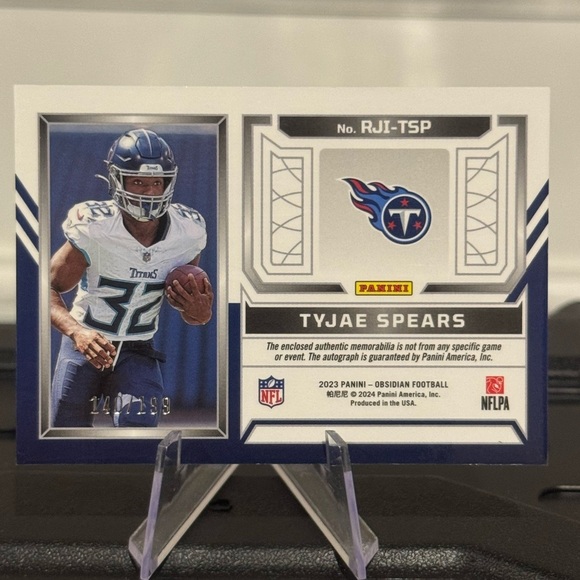 2023 Tyjae Spears Panini Obsidian 140/199 Autograph Rookie Card - Picture 4 of 4